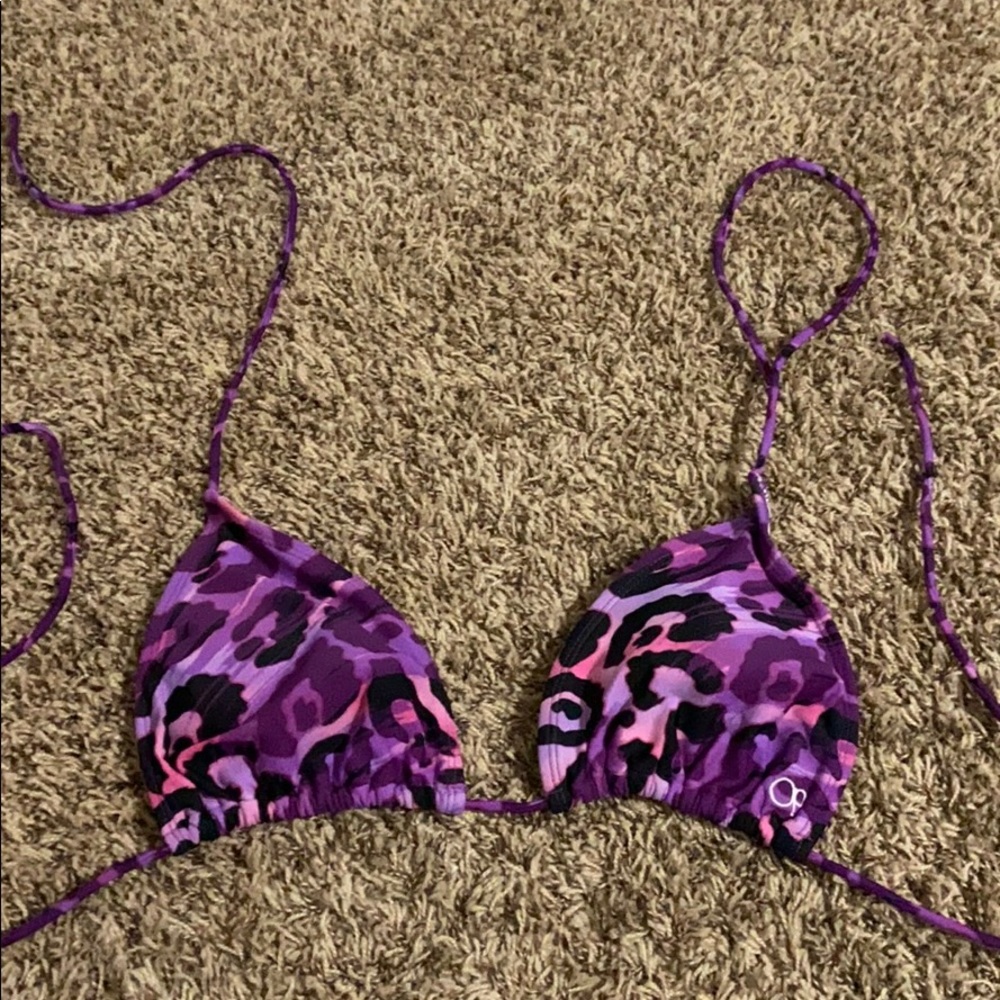 Purple cheetah print bikini top.